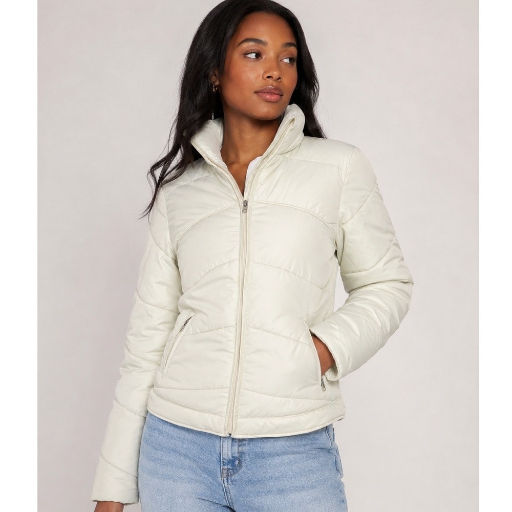 Abercrombie & Fitch Y2K Gorpcore Light Puffer Jacket Cream S